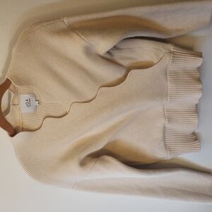 J.O.A Cream Scalloped Wrap Crossover Vneck Knit Sweater, Size S